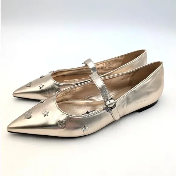 Karl Lagerfeld Paris Veyda Mary Jane Flat Women's White Gold Size US9M EU40 - Picture 1 of 11